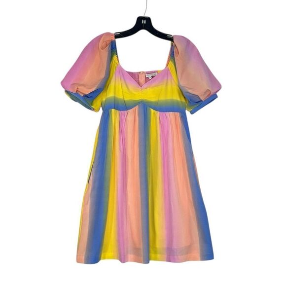 English Factory Pastel Rainbow Stripe Babydoll Mini Dress | Size XS - Picture 4 of 8